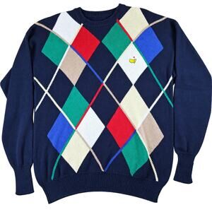 Vintage Slazenger Augusta National Masters Argyle Crewneck Golf Sweater 24” P2P